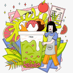 创意龙招牌夏季水果制茶插画手绘矢量图高清图片