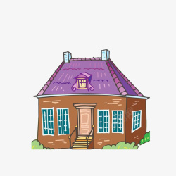 紫色屋顶卡通插画漂亮房子高清图片