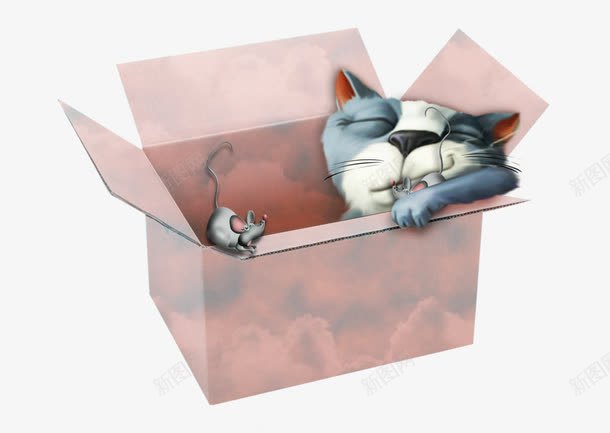 手绘箱子里的大懒猫png免抠素材_新图网 https://ixintu.com 大懒猫 手绘 箱子 老鼠