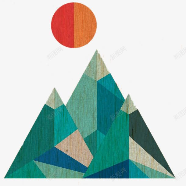 创意几何山脉与红日png免抠素材_新图网 https://ixintu.com 创意几何 创意设计 山脉 红日