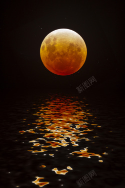 水中月亮月亮水中倒影背景高清图片
