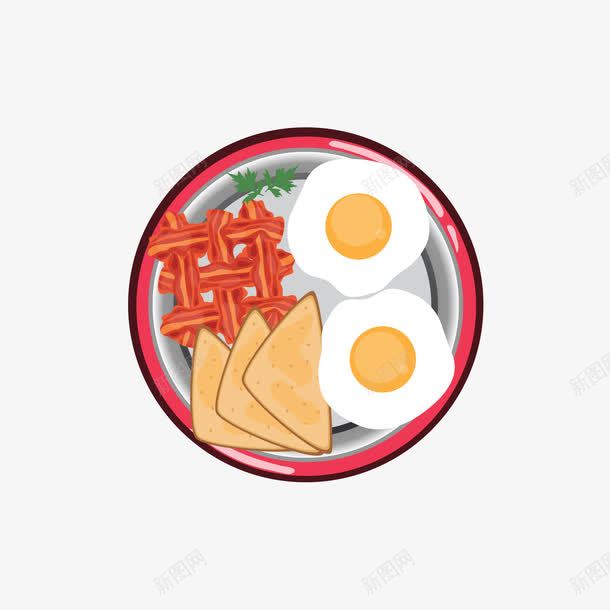 红色盘子中的煎蛋和饼干png免抠素材_新图网 https://ixintu.com 早餐 煎蛋 白色 红色 红色盘子 饼干