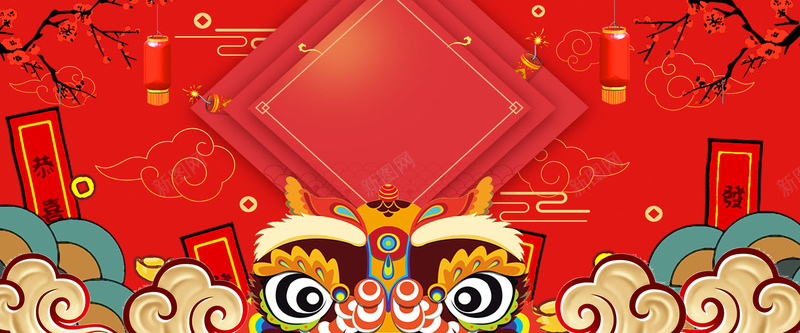 中国风红色背景全屏海报psd模板banner背景