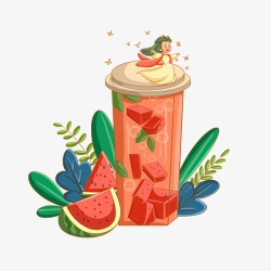 夏季西瓜果汁杯素材