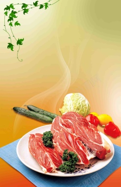 韩式美食菜单菜谱雪花牛肉黄瓜海报背景背景