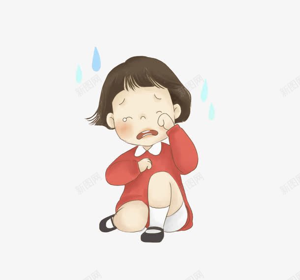 哭啼的女孩png免抠素材_新图网 https://ixintu.com 卡通 可爱的 哭啼的 坐着的 坐着的小朋友 小女孩 手绘 红色的