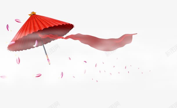 红伞png免抠素材_新图网 https://ixintu.com 伞 海报装饰 红色 飘带