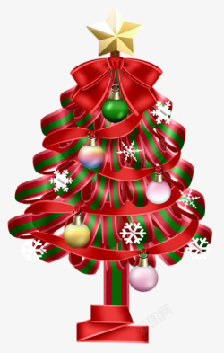 tree圣诞树彩灯红色彩带高清图片