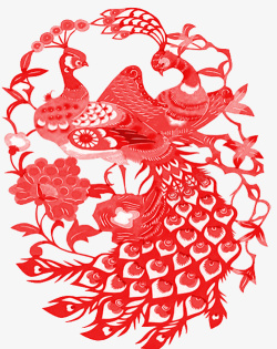 红凤凰中国农历新年红凤凰剪纸元素高清图片