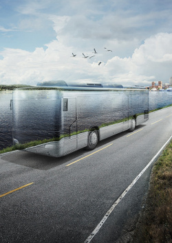 创意公交车环保创意公交车大气文艺海报高清图片