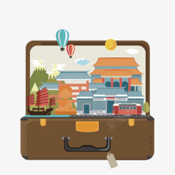 香港景点行李箱旅游元素素材
