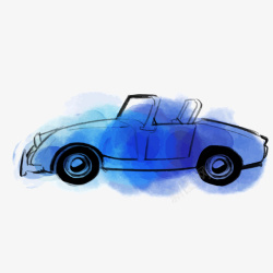 水彩绘蓝色汽车素材