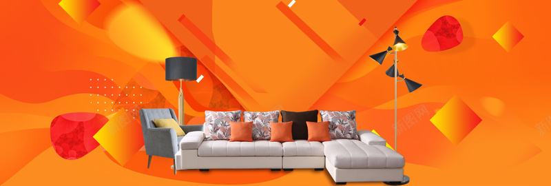 简约沙发促销几何橙色banner背景