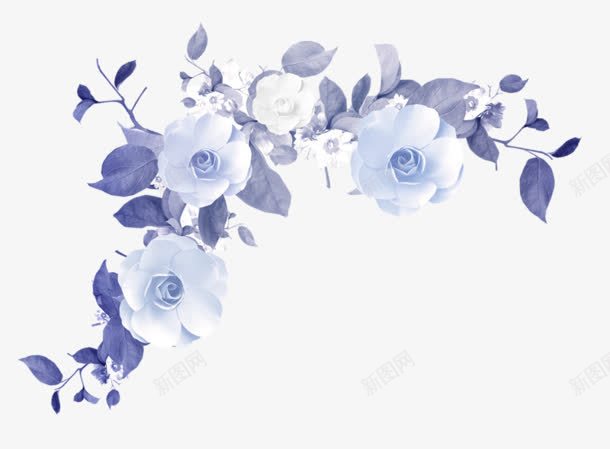 蓝色树叶白色花朵装饰png免抠素材_新图网 https://ixintu.com 树叶 白色 花朵 蓝色 装饰