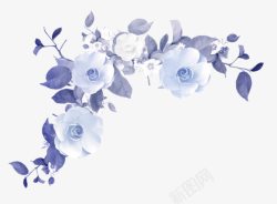 蓝色树叶白色花朵装饰素材