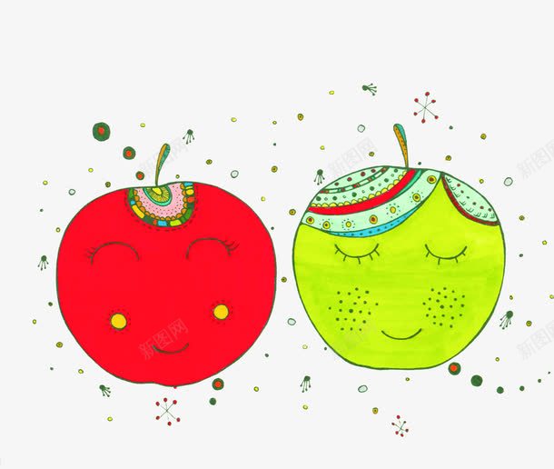手绘红绿色可爱苹果png免抠素材_新图网 https://ixintu.com 可爱 绿色 苹果