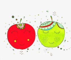 手绘红绿色可爱苹果素材