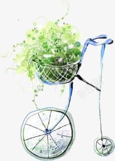 手绘自行车绿色植物png免抠素材_新图网 https://ixintu.com 手绘 植物 绿色 自行车