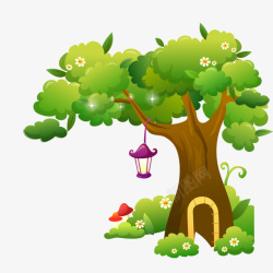 童话树卡通的树蘑菇门高清图片