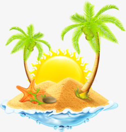 夏日卡通海滩椰子树素材