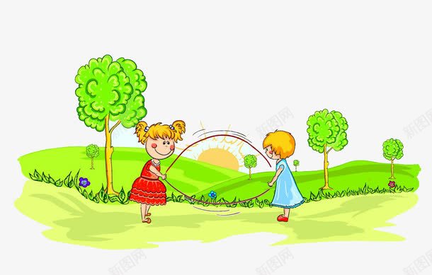 草地上跳绳的卡通儿童psd免抠素材_新图网 https://ixintu.com 草地上跳绳的卡通儿童模板下载孩子卡通儿童草地植物树跳绳