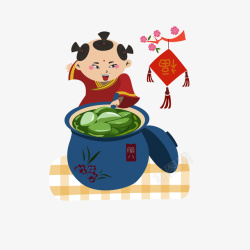 腊八蒜中国风喜庆节日小朋友与一缸腊八蒜高清图片