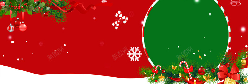 圣诞快乐简约圆圈红色礼盒雪花banner背景