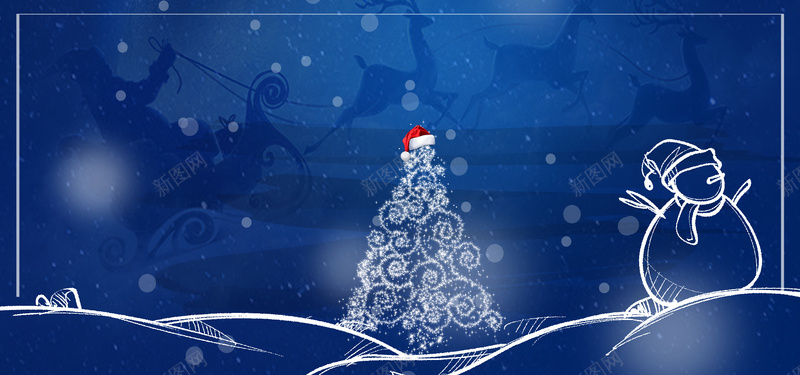 迎圣诞齐狂欢蓝色简约bannerpsd设计背景_新图网 https://ixintu.com 圣诞帽 圣诞树 圣诞老人 圣诞节 狂欢季 简约 蓝色 雪人 雪橇 雪花 麋鹿