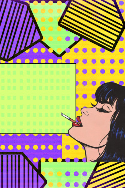 紫色烟抽烟红唇女郎波普风组线条创意卡通背景高清图片