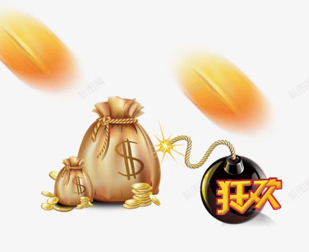 钱袋卡通炸弹png免抠素材_新图网 https://ixintu.com 卡通炸弹 宣传促销 装饰图案 钱袋