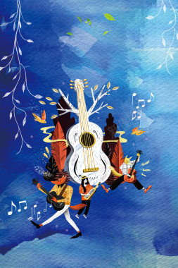 蓝色彩绘创意音乐节宣传海报背景素材背景