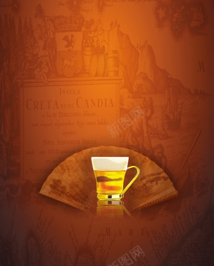 茶文化橙色海报背景背景
