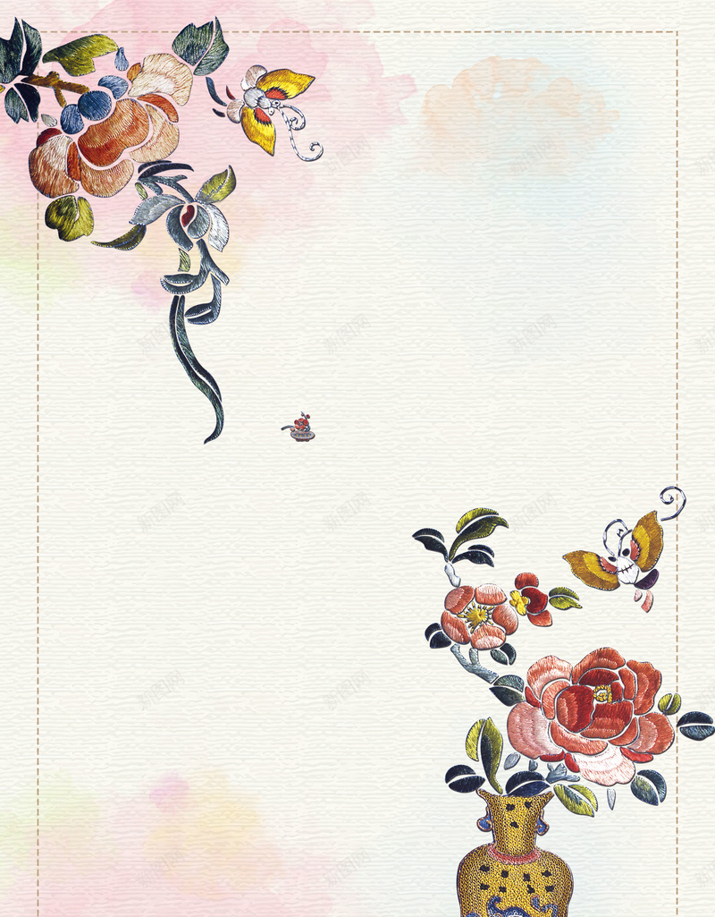 简约刺绣工艺布艺jpg设计背景_新图网 https://ixintu.com 简约 刺绣 工艺 布艺 花朵 花瓶 平面设计 分层文件 PSD源文件 150PPI