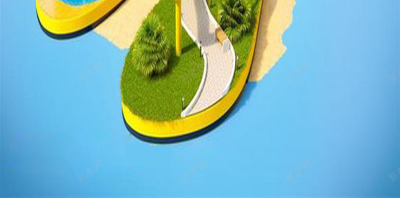 旅游H5海报素材jpg设计背景_新图网 https://ixintu.com 小岛 泳池 大海 森林 绿色 蓝色 飞机 旅游海报 旅游
