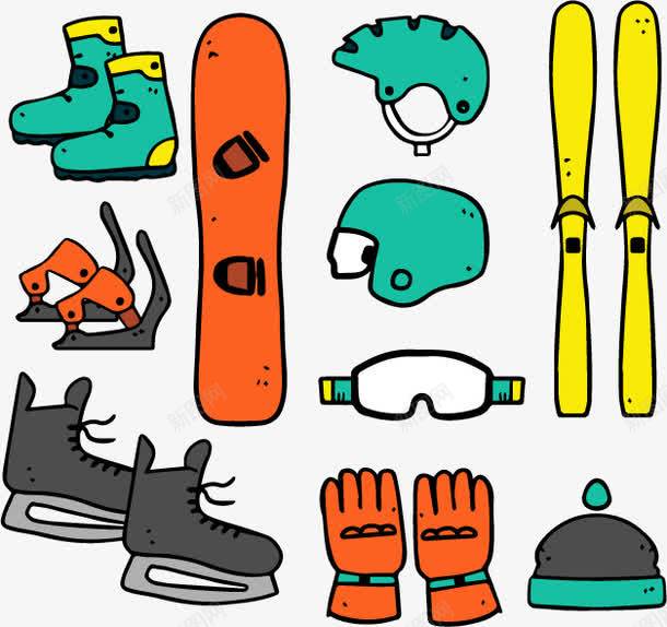 彩色的冬季装备png免抠素材_新图网 https://ixintu.com 免扣png 免费png 冬季运动 滑冰鞋 滑雪板 运动装备 雪橇