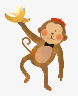 猴子吃香蕉卡通素材可分层素材