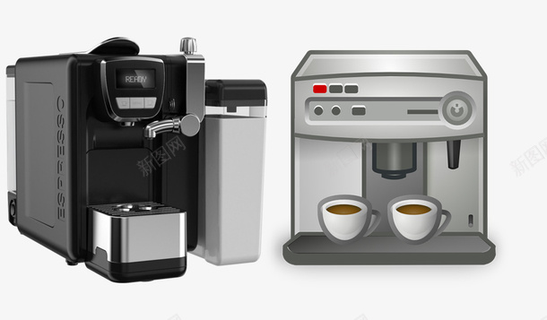 两台咖啡机png免抠素材_新图网 https://ixintu.com png图形 咖啡机 咖啡杯 电器 装饰 黑色