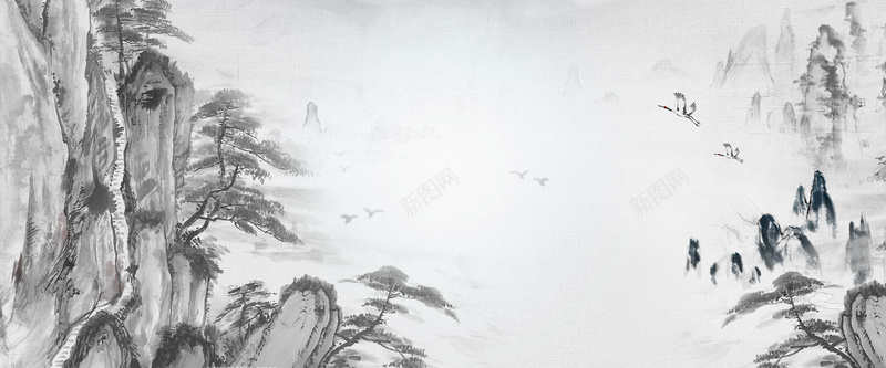 中国风水墨山水背景素材背景