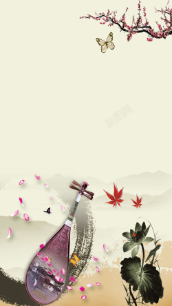 音乐会展架复古中国风乐器海报设计背景图高清图片