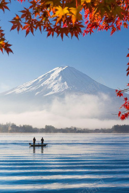 冰山湖水枫叶背景背景