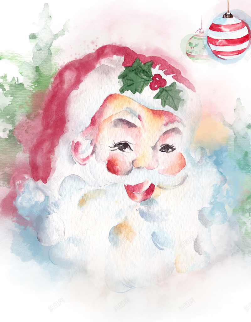 圣诞节唯美手绘背景psd设计背景_新图网 https://ixintu.com 卡通 唯美 圣诞老人 圣诞节 手绘 水彩插画 白色背景 童趣 铃铛