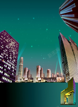 商业办公楼玻璃门大气繁华城市绿色背景高清图片