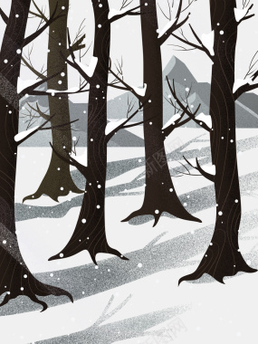 冬天飘雪森林灰白色卡通手绘海报背景