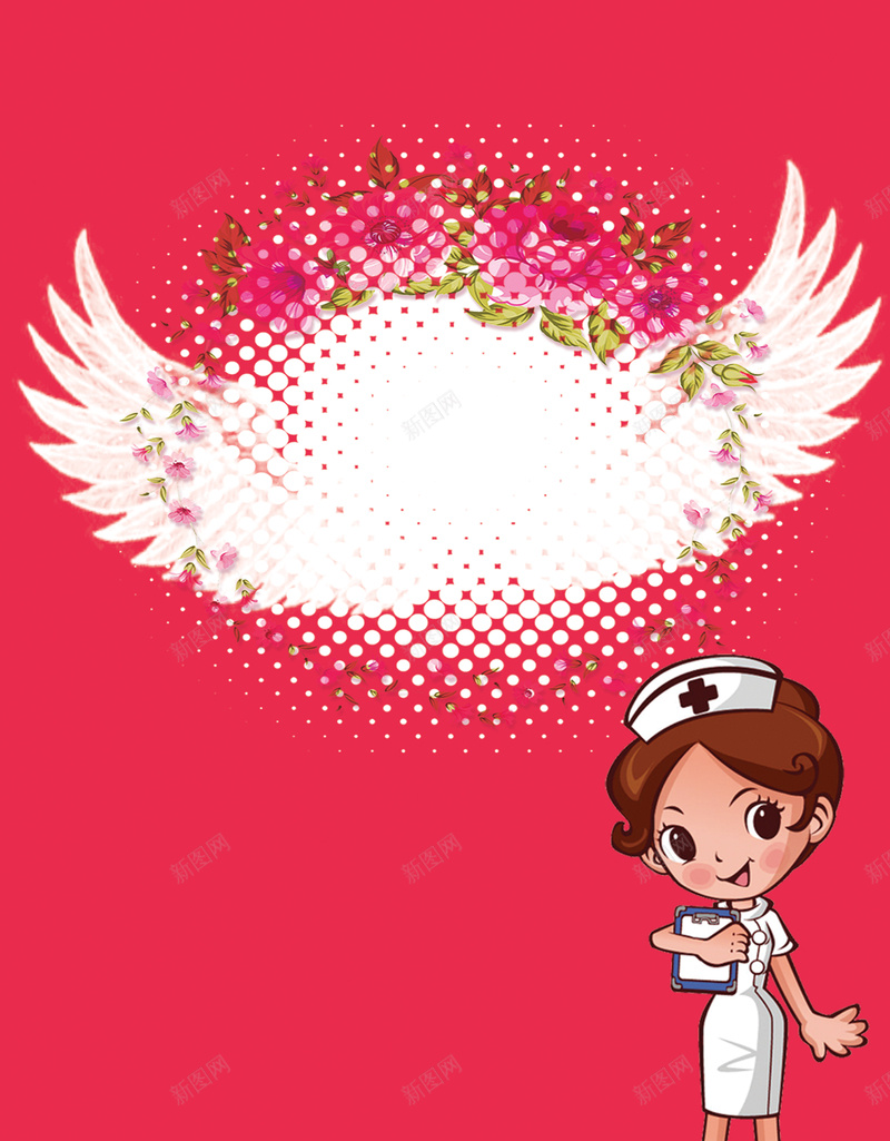 卡通护士节海报背景psd设计背景_新图网 https://ixintu.com 卡通 天使翅膀 护士 护士节 海报 白衣天使 红色 背景素材
