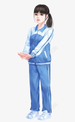 蓝色校服女孩素材