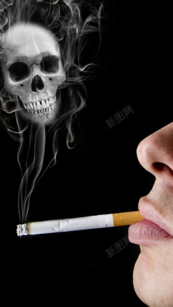男士吸烟抽烟男士和烟气骷髅H5背景元素高清图片