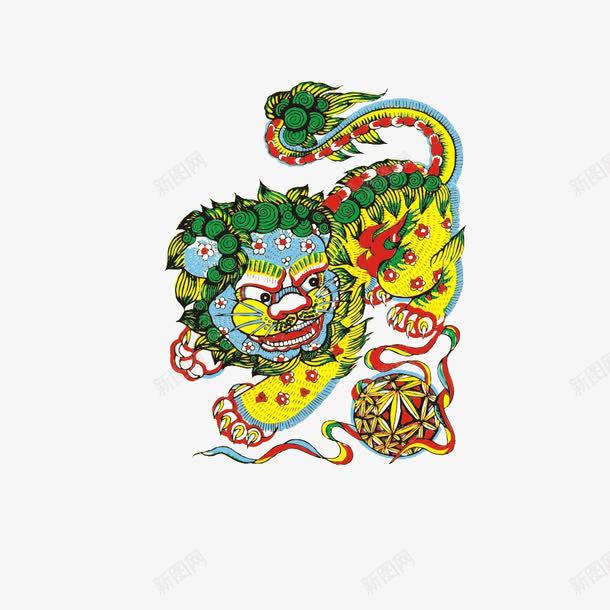 舞狮剪纸模板png免抠素材_新图网 https://ixintu.com 中国风 民间艺术 民间艺术文化 舞狮 舞狮剪纸