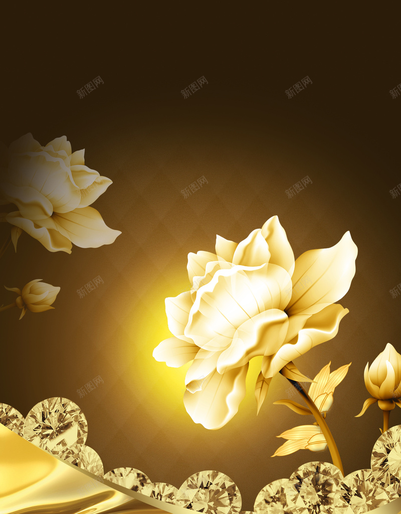 金色花朵jpg设计背景_新图网 https://ixintu.com 大气 棕色 金色花朵 钻石