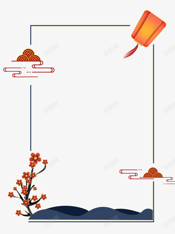 边框线型边框灯笼花朵中式边框png免抠素材_新图网 https://ixintu.com 中式边框 灯笼 线型边框 花朵 边框