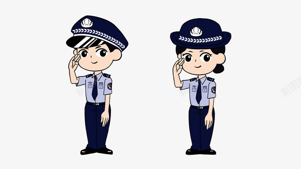 卡通男警女警png免抠素材_新图网 https://ixintu.com 人民警察 公安 卡通 女警 执业人员 执法人员 治安 男警 男警察卡通